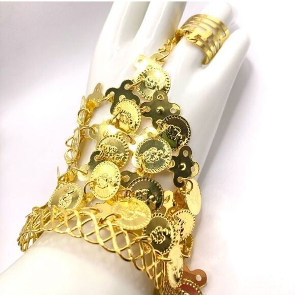 Gold toned Dangle coin charm bracelet and ring. - Picture 11 of 11